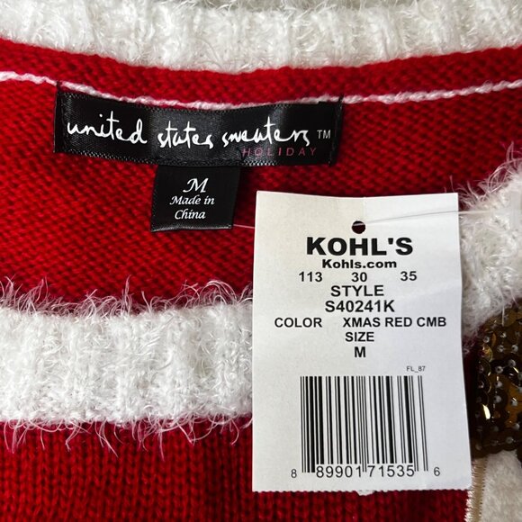 NWT M Christmas Sweater United States Sweaters Red Festive Tree Reindeer Orname - Picture 13 of 16